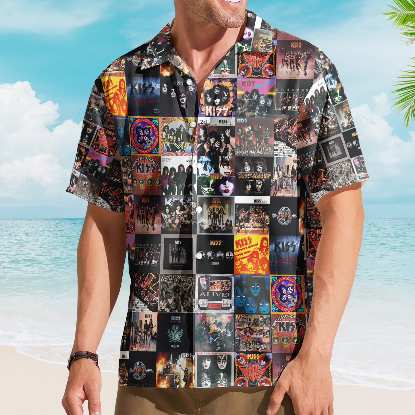 Kiss Album Covers Glam Rock Icon Destroyer Summer Hawaiian Shirt - Unisex Retro Music Album Art Inspired Unisex Shirt