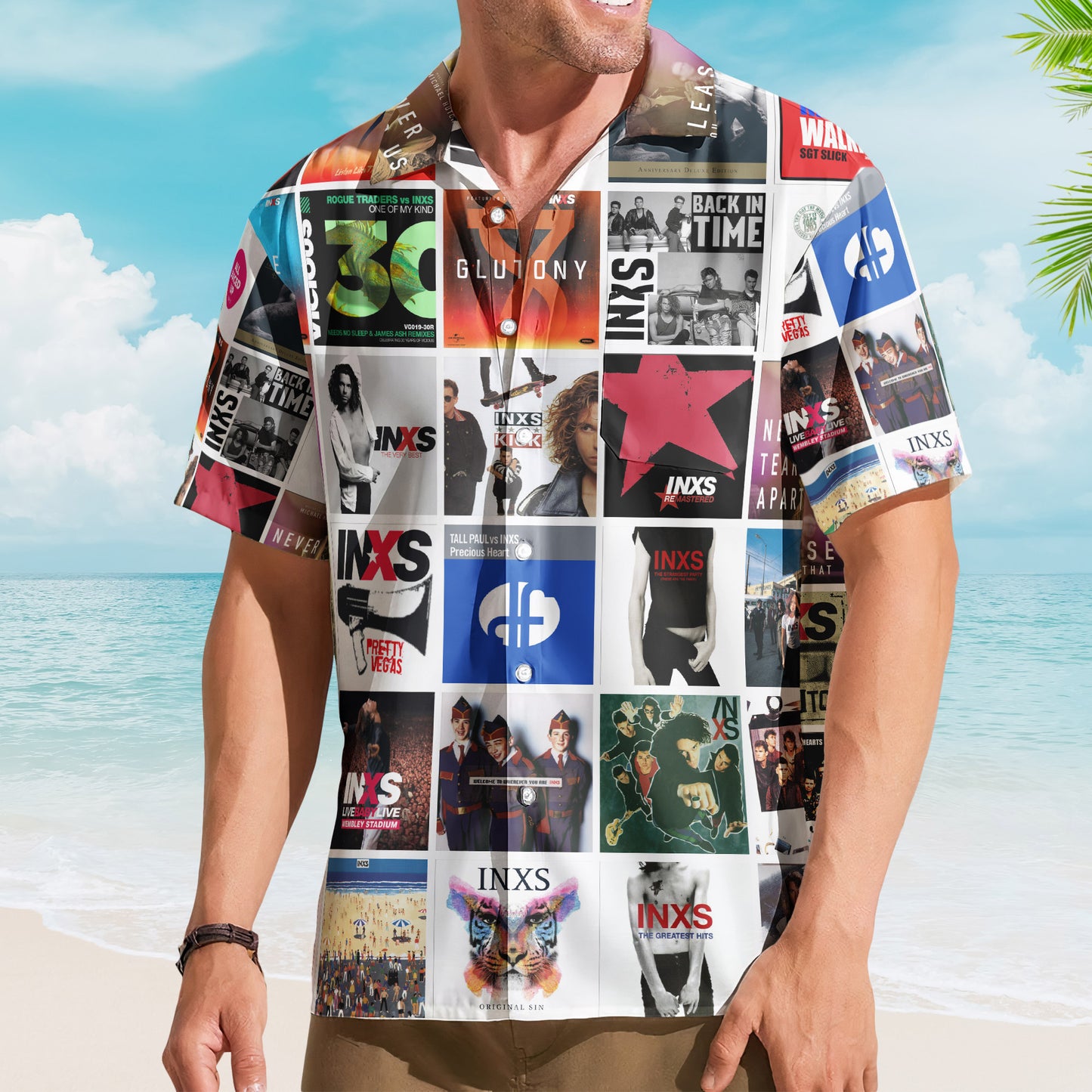 INXS Album Collage Hawaiian Shirt –  Rock Music Band Fan Shirt