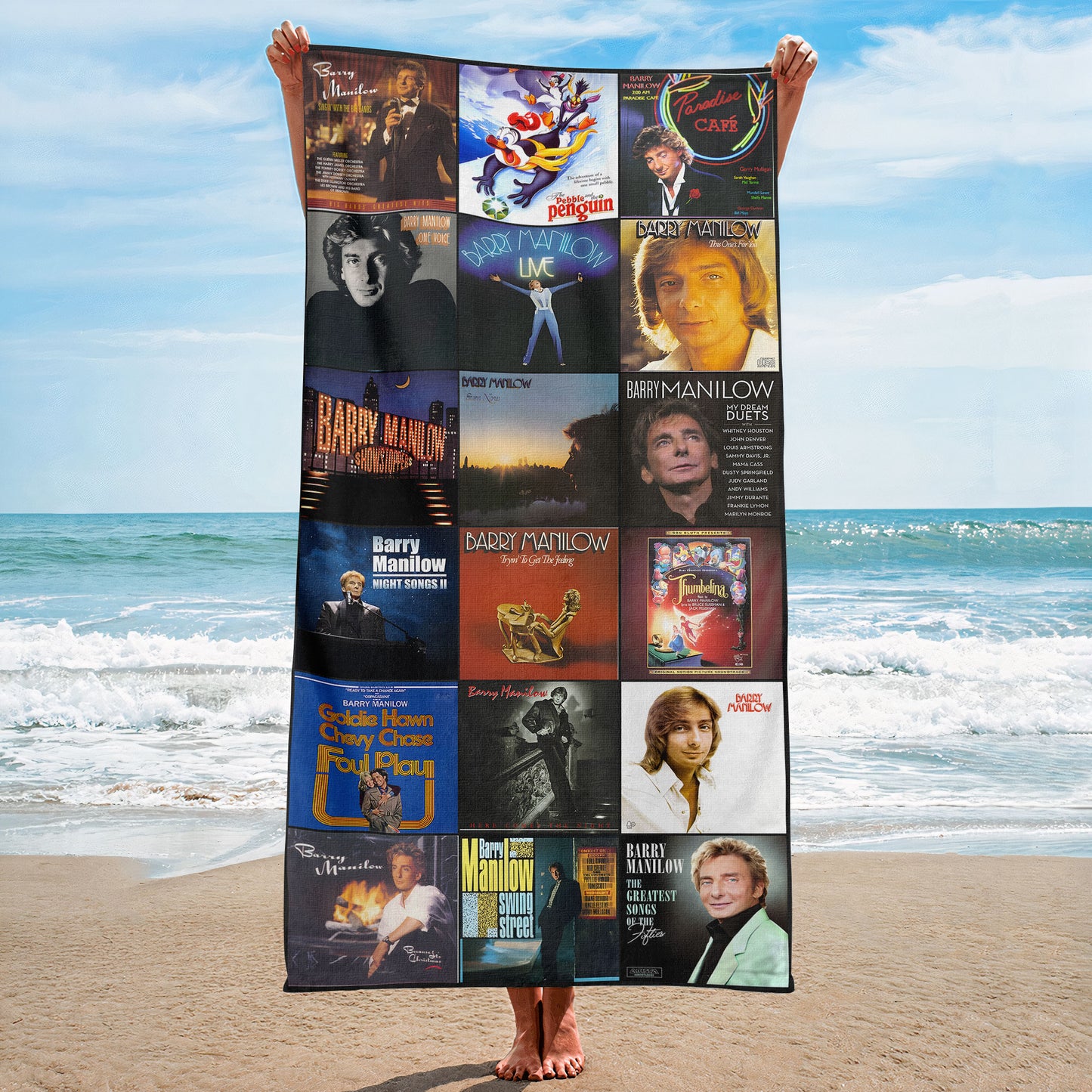 Barry Manilow Beach Towel – Album Cover Collage Pop and Rock Towel