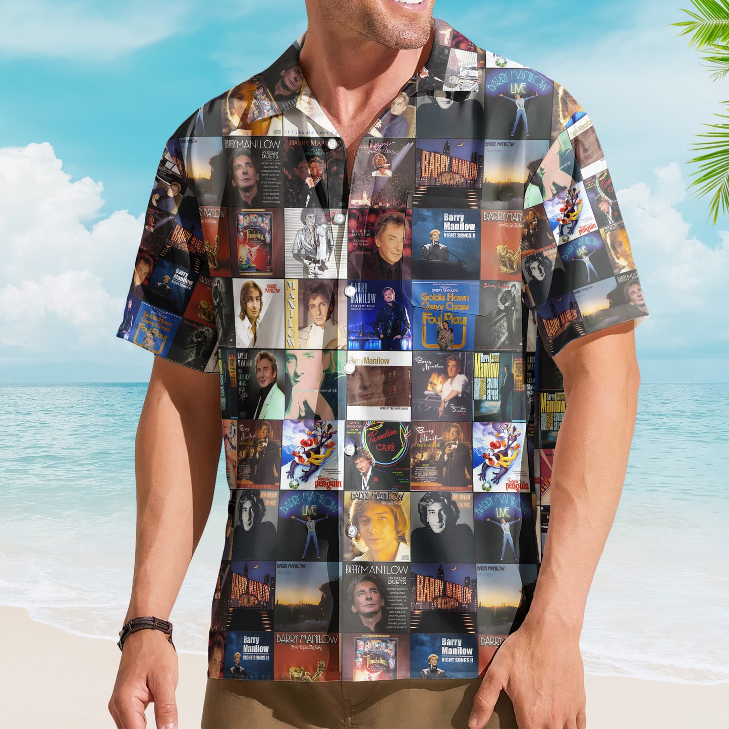 Barry Manilow Vintage Album Cover Collage Pop Icon Hawaiian Shirt – Retro Music Album Art Inspired Unisex Shirt
