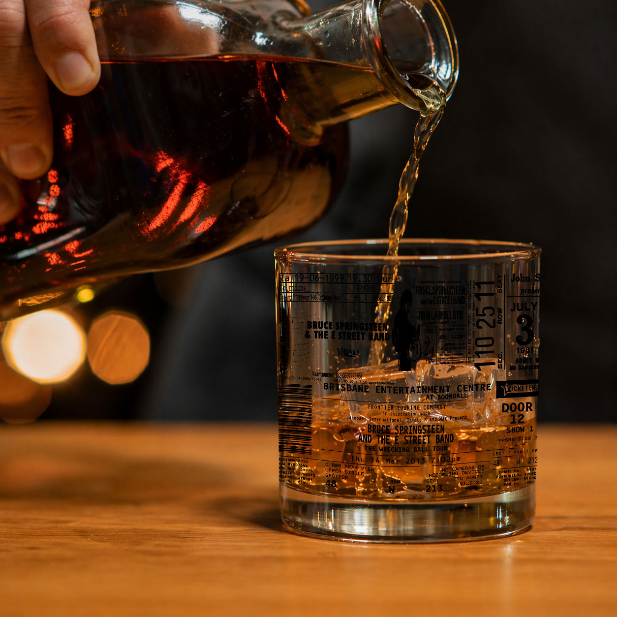 Bruce Springsteen Concert Ticket Printed Whiskey Glass - Multiple Designs Available Father's Day Gift (With Gift Box)