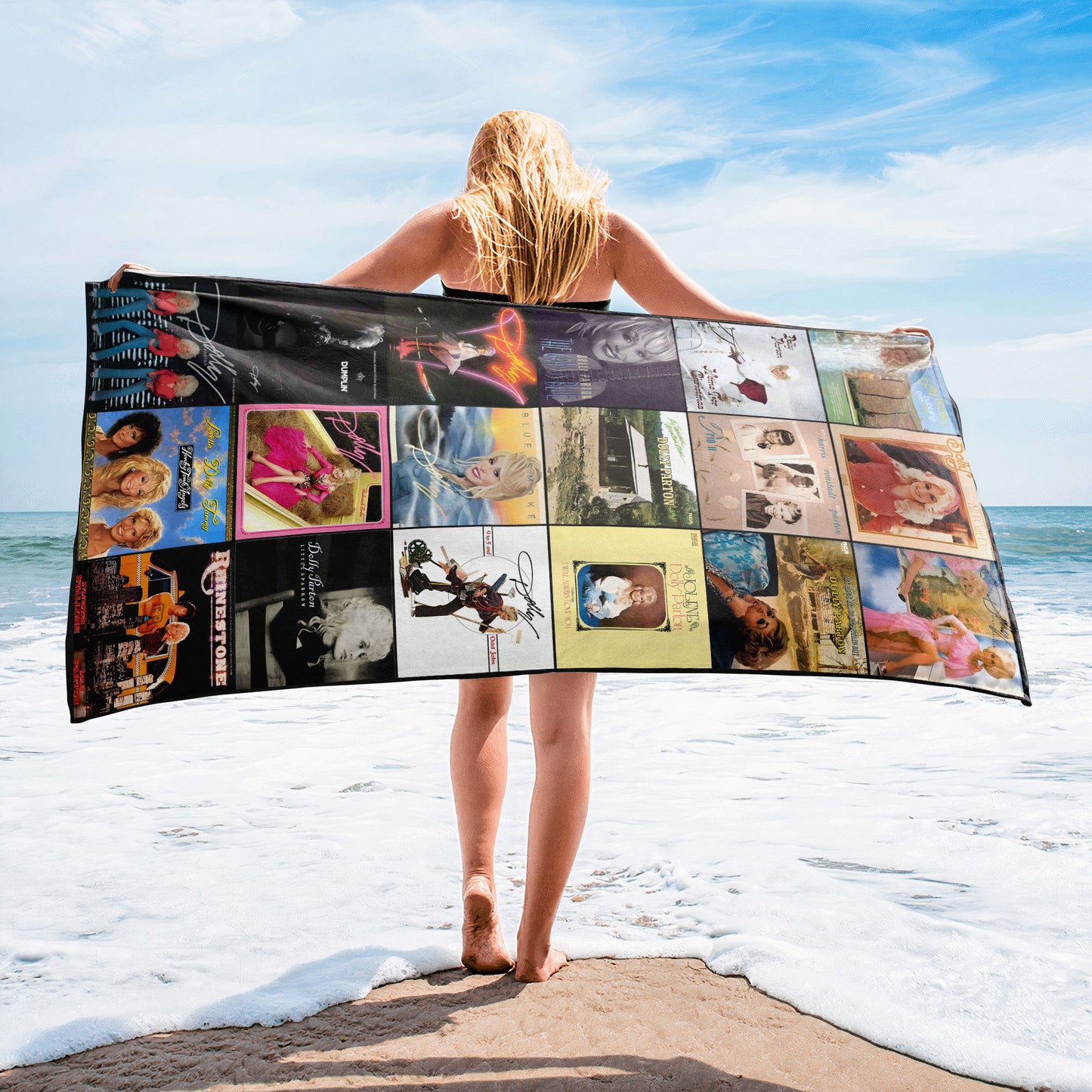Dolly Parton Beach Towel – Album Cover Collage Country Music Towel