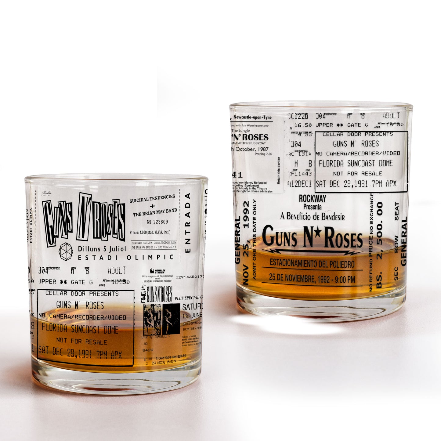 Gun N Rose Concert Ticket Printed Whiskey Glass - Multiple Designs Available Father's Day Gift (With Gift Box)