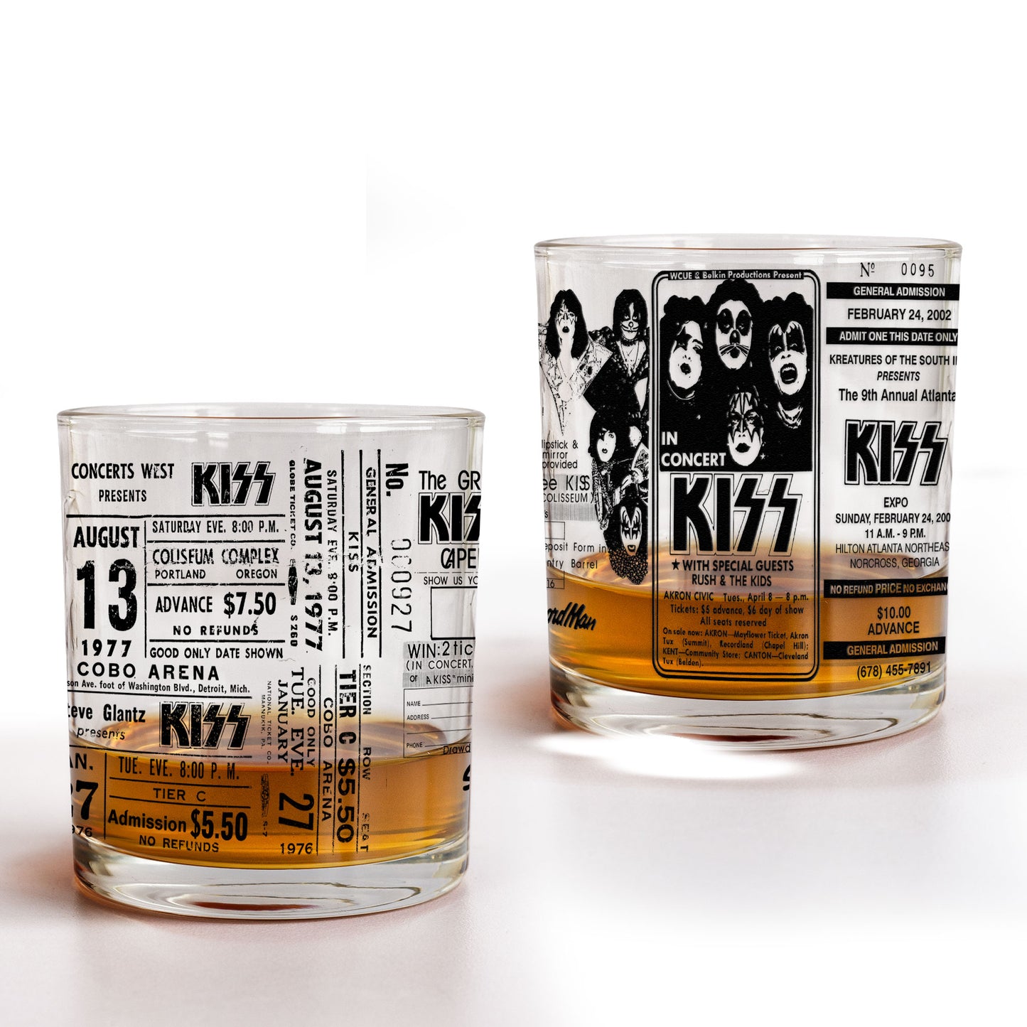 KISS Band Vintage Concert Ticket Printed Whiskey Glass - Multiple Designs Available Father's Day Gift (With Gift Box)