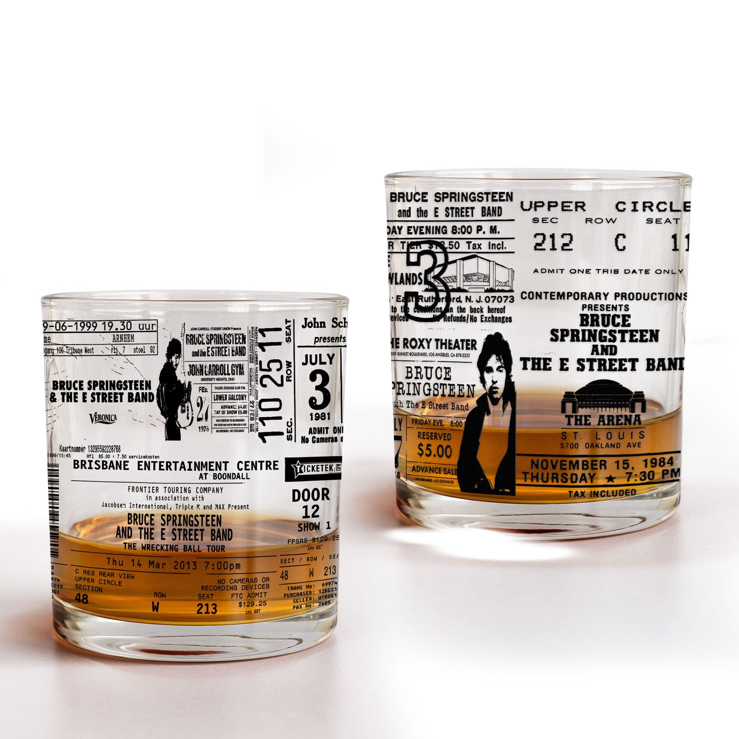 Bruce Springsteen Concert Ticket Printed Whiskey Glass - Multiple Designs Available Father's Day Gift (With Gift Box)