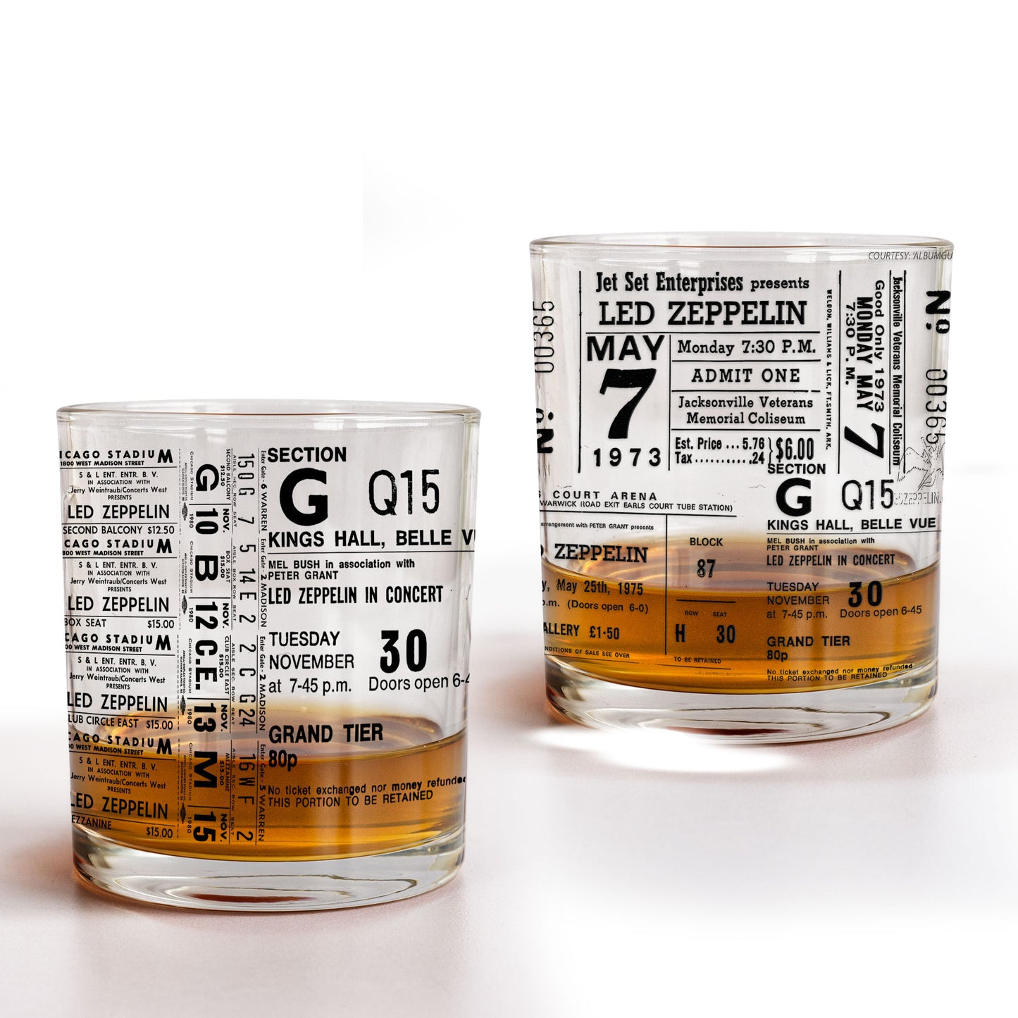 Led Zeppelin Concert Ticket Printed Whiskey Glass - Multiple Designs Available Father's Day Gift (With Gift Box)