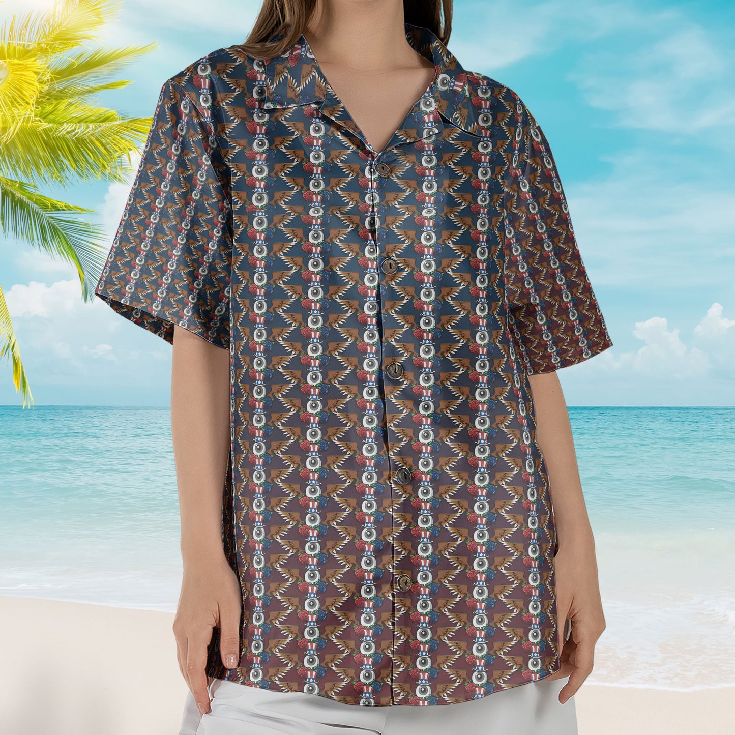 Grateful Dead Accent Hawaiian Shirt – Eagle & Stealie All-Over Print Button-Up