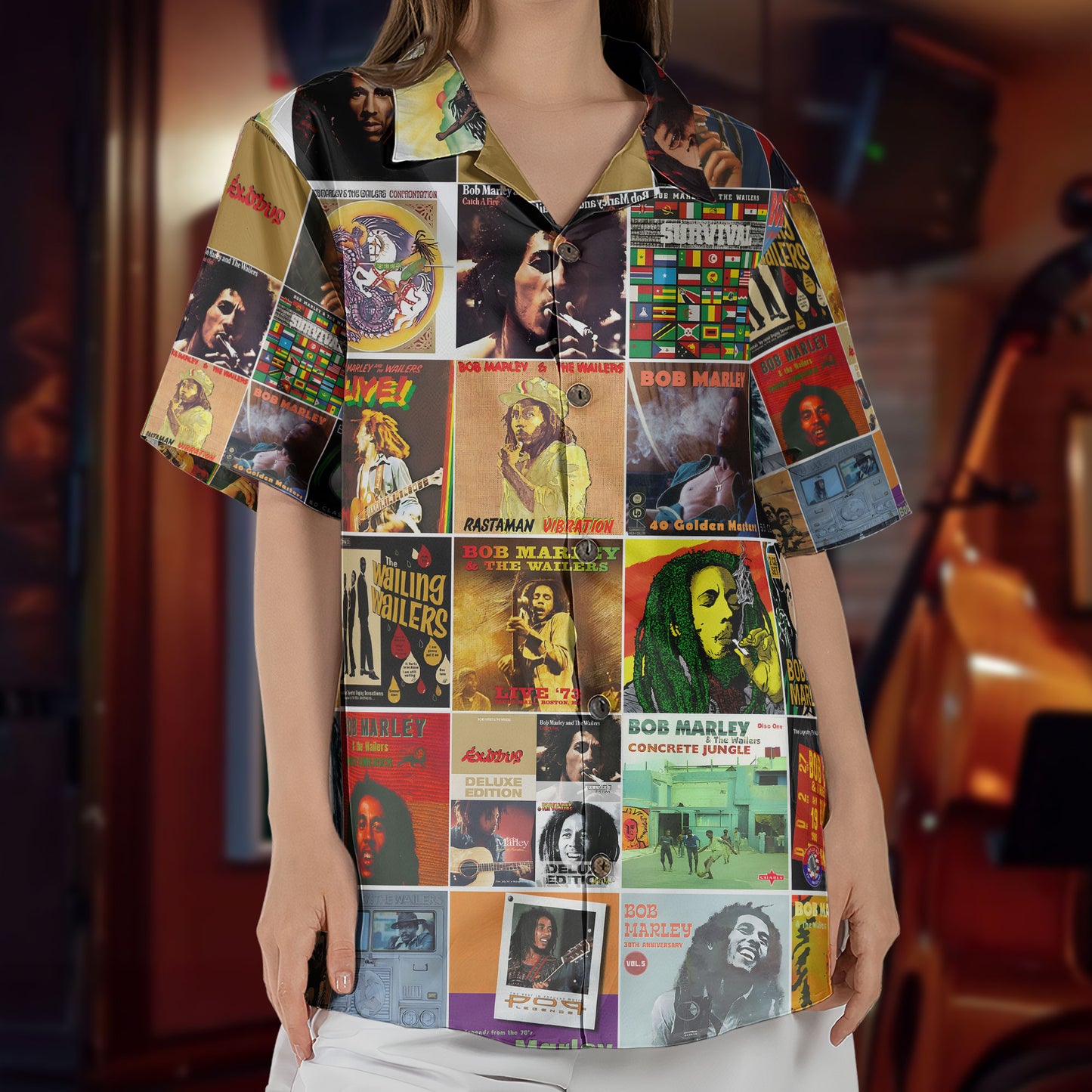 Bob Marley Hawaiian Shirt – Album Cover Collage Reggae Summer Button Up