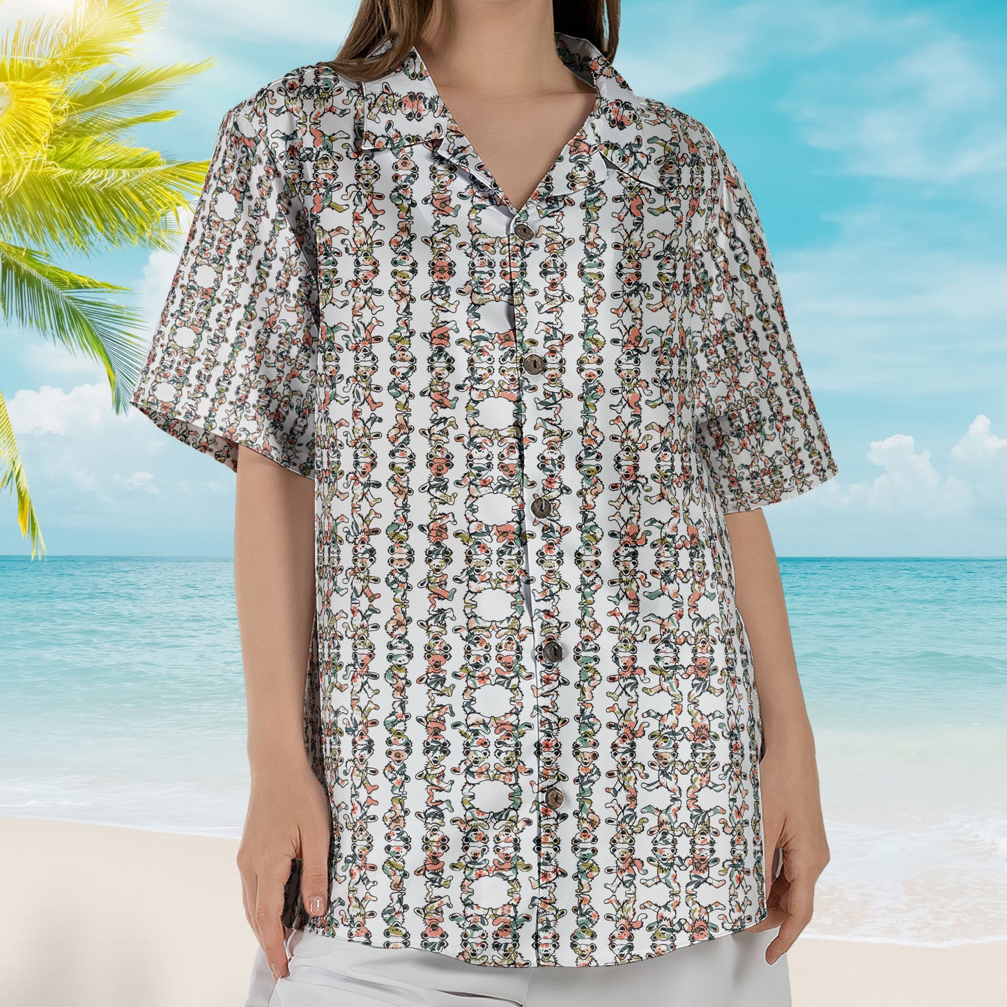 Grateful Dead Dancing Bears Colorful Monogram Hawaiian Shirt – Retro Music Album Art Inspired Shirt
