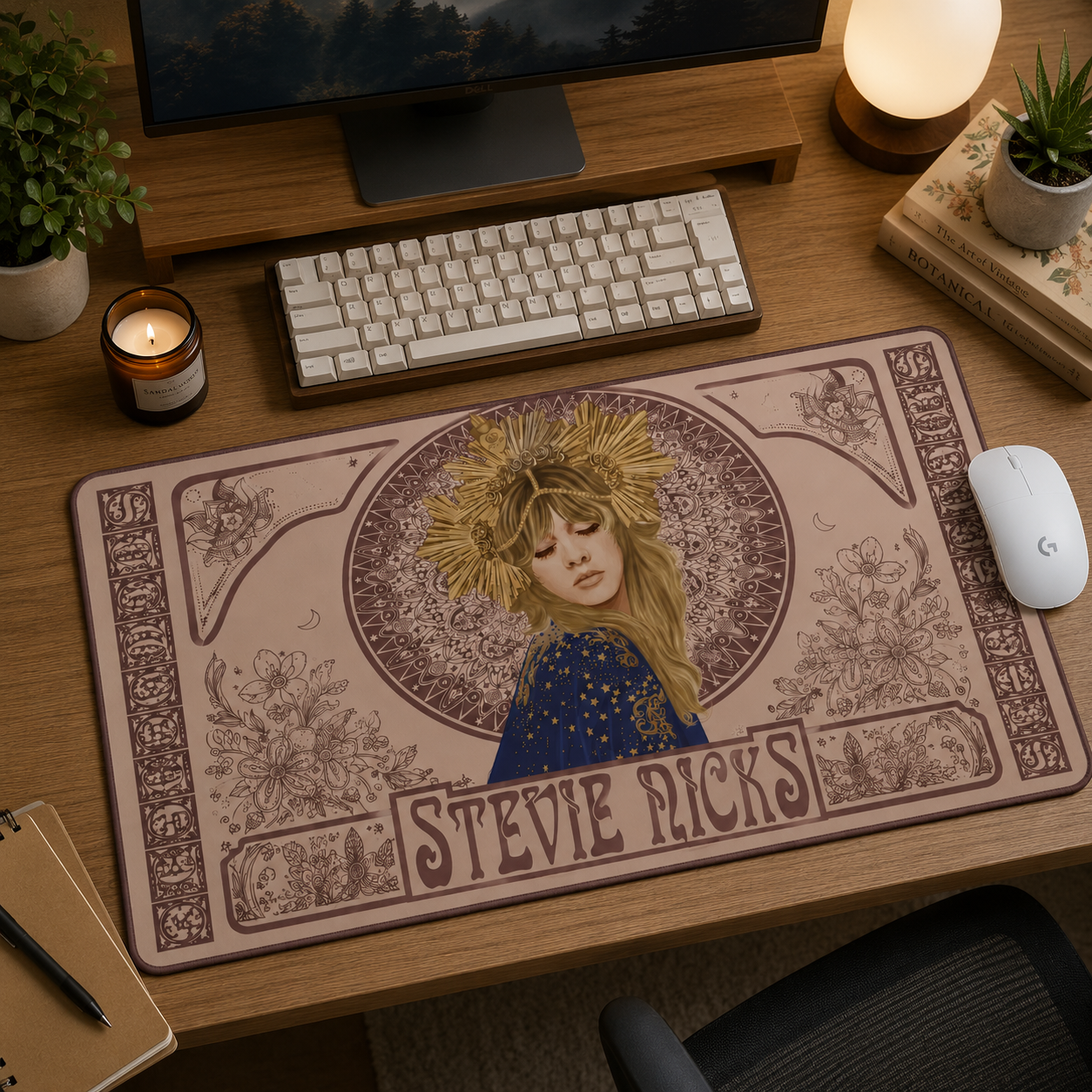 Stevie Nicks Vintage Art Desk Mat – Boho Mystic Keyboard Pad for Music Lovers