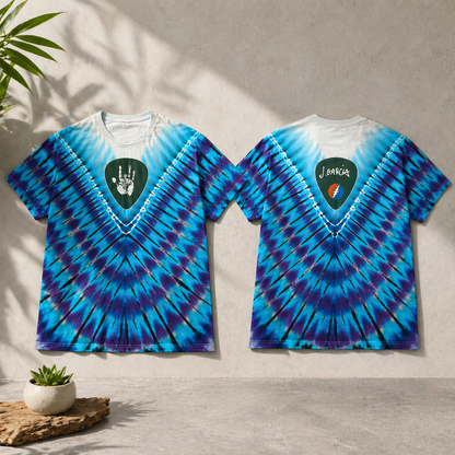 Jerry Garcia Tie-Dye Accent Tee – Psychedelic Lightning Bolt Guitar Pick Design