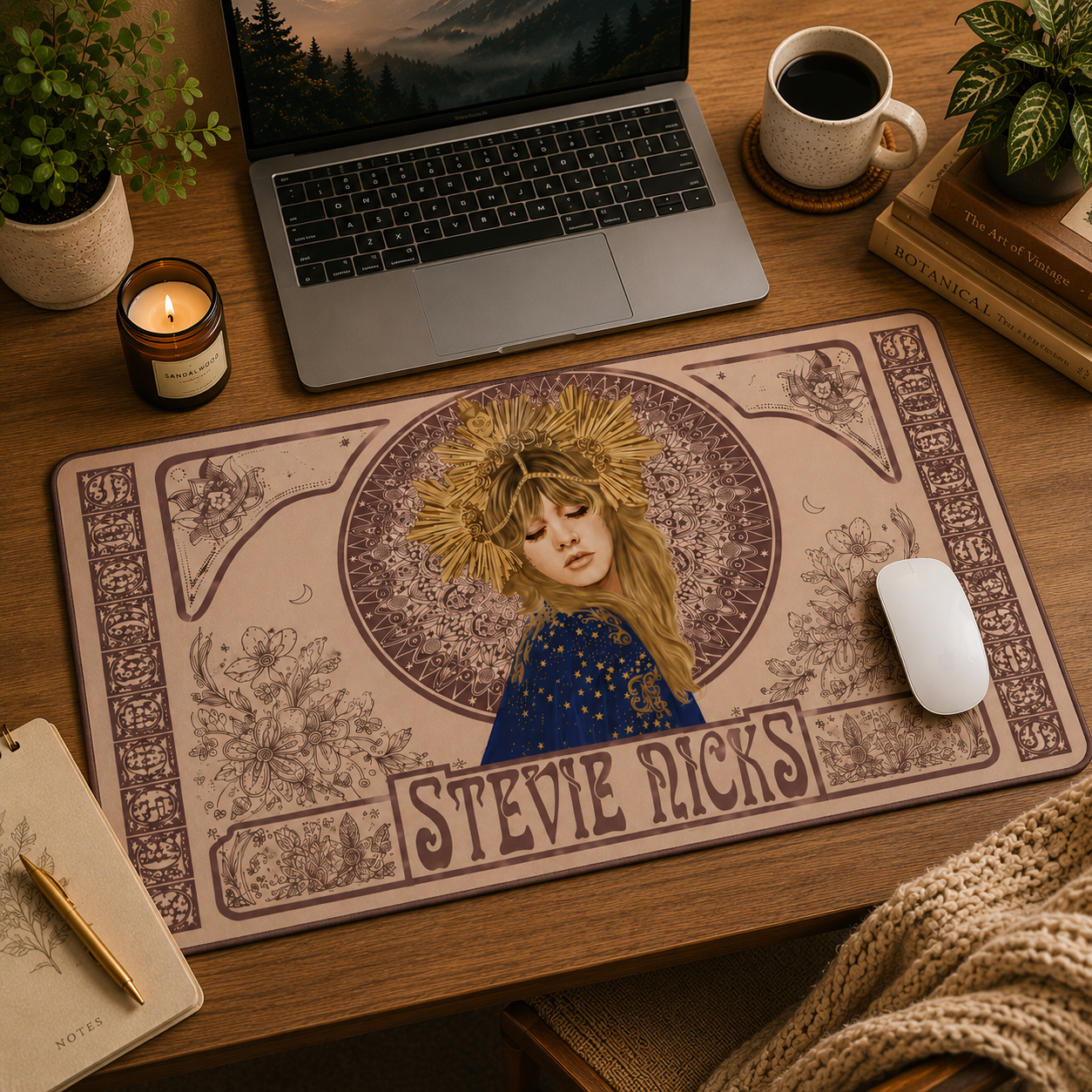 Stevie Nicks Vintage Art Desk Mat – Boho Mystic Keyboard Pad for Music Lovers