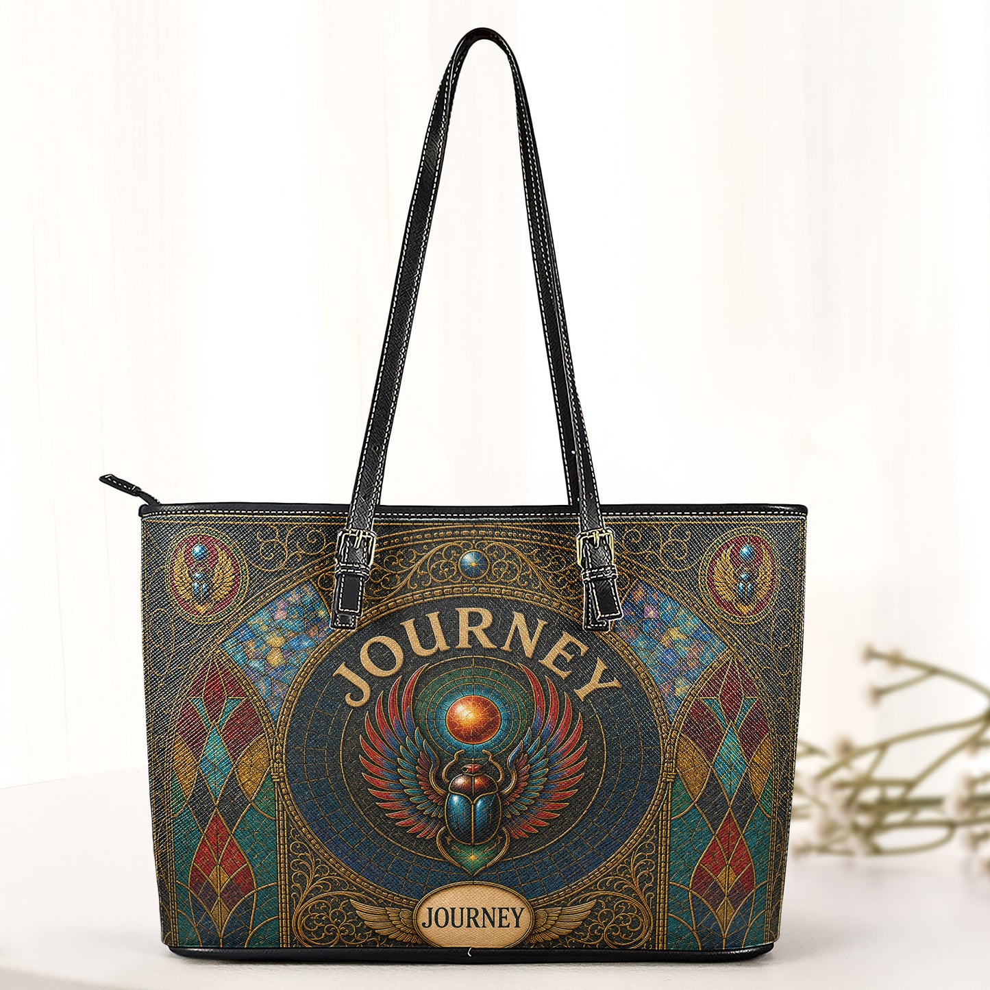 Journey Handbag, Tote Bag and Wallet Set, Stained Glass Scarab Design, Don't Stop Believin' Classic Rock Fan Gift