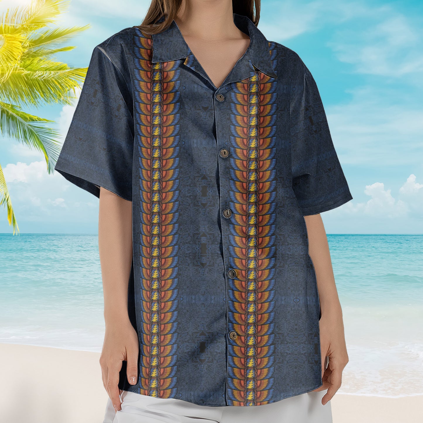 Egyptian Scarab Skull and Roses Grateful Dead Hawaiian Shirt – Retro Music Inspired Concert Vacation Aloha Shirt