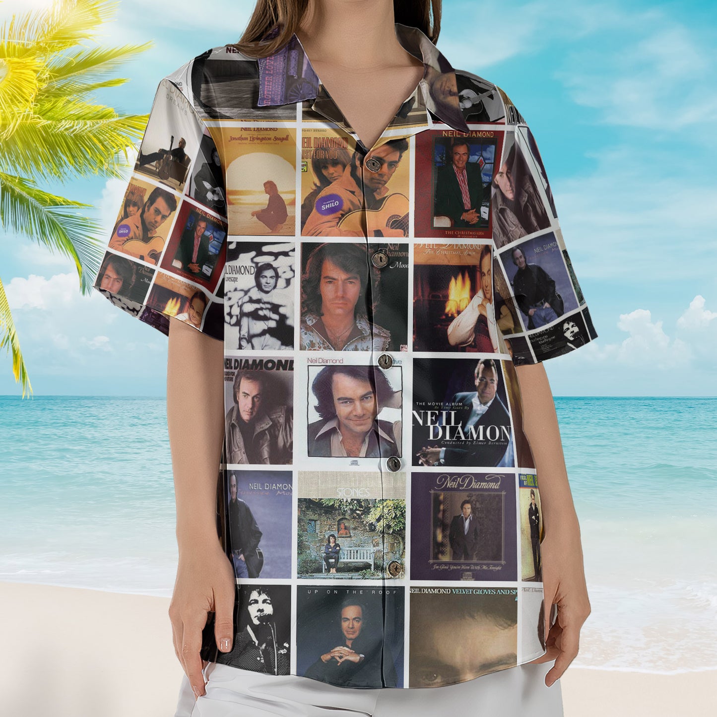 Neil Diamond Album Collage Hawaiian Shirt –  Pop Rock Music Fan Shirt