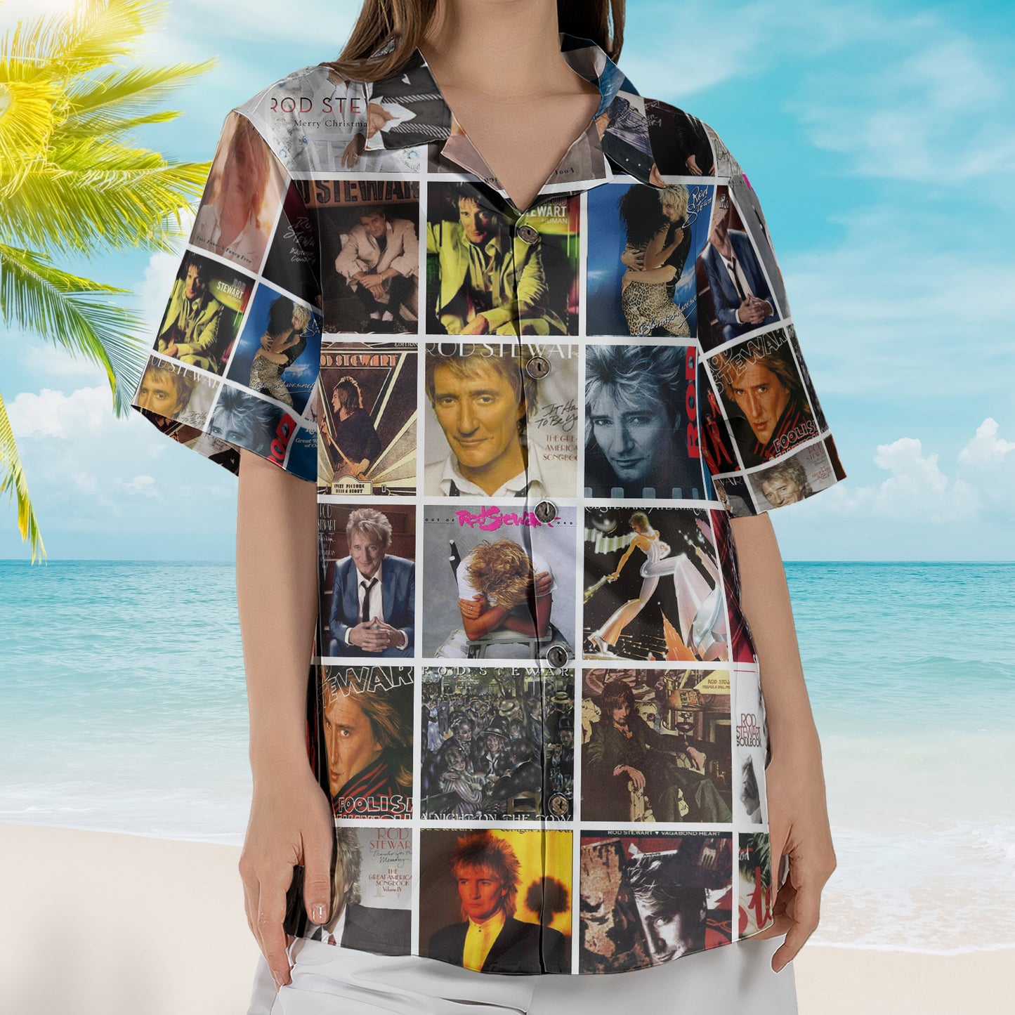 Rod Stewart Album Collage Hawaiian Shirt –  Pop Rock Music Fan Shirt