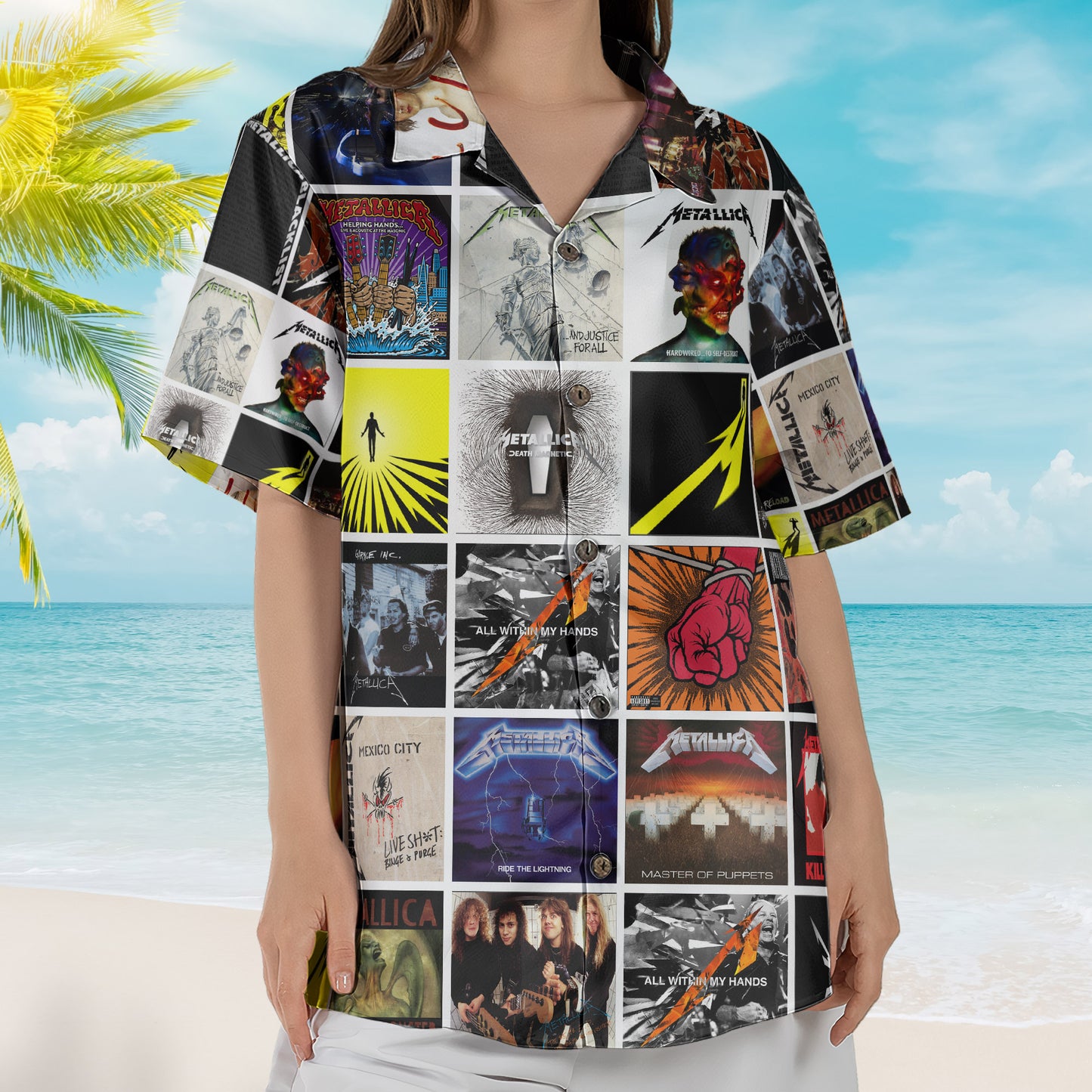 Metallica Album Collage Hawaiian Shirt –  Heavy Metal Music Band Fan Shirt