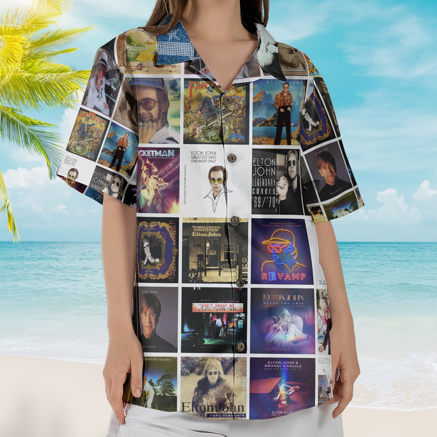Elton John Album Collage Hawaiian Shirt –  Rock Pop Music Fan Shirt