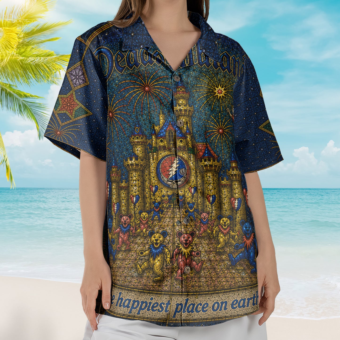 Grateful Dead Stained Glass Hawaiian Shirt - Unisex Deadheadland Castle Button Up