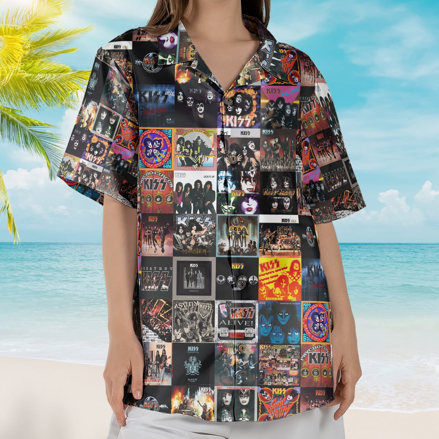 Kiss Album Covers Glam Rock Icon Destroyer Summer Hawaiian Shirt - Unisex Retro Music Album Art Inspired Unisex Shirt