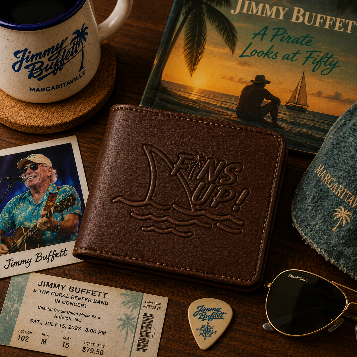 Fins Up Wallet –  Jimmy Buffet Inspired Leather Wallet (With Box)