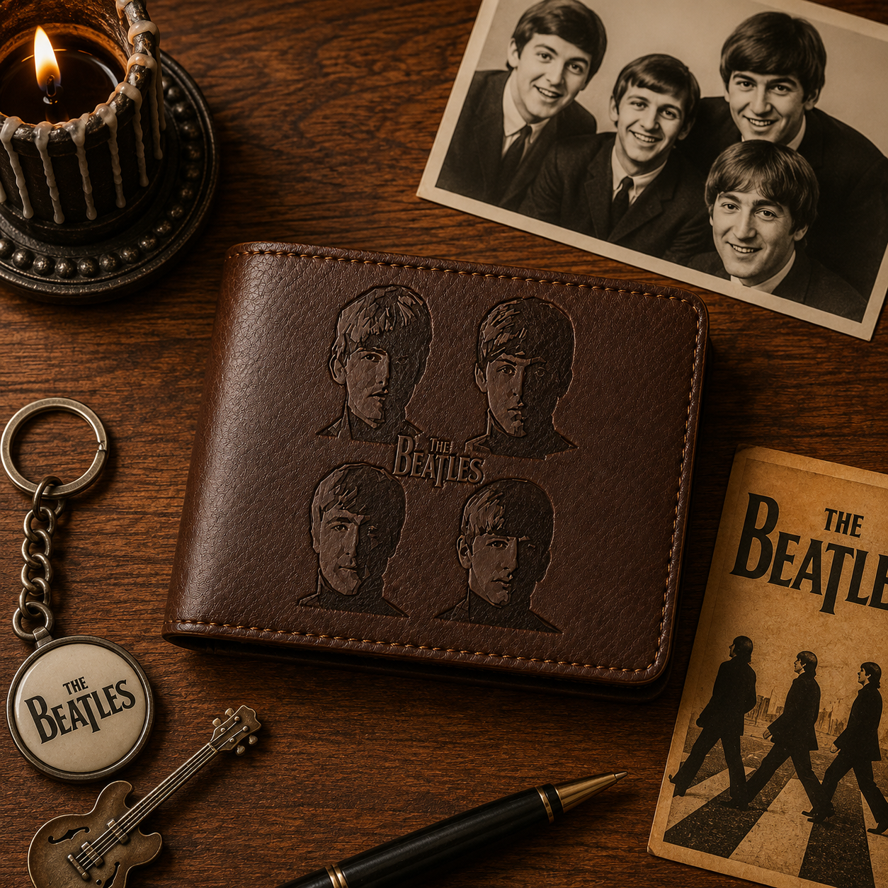The Beatles Band Logo Portrait Wallet –  The Beatles Inspired Leather Wallet (With Box)