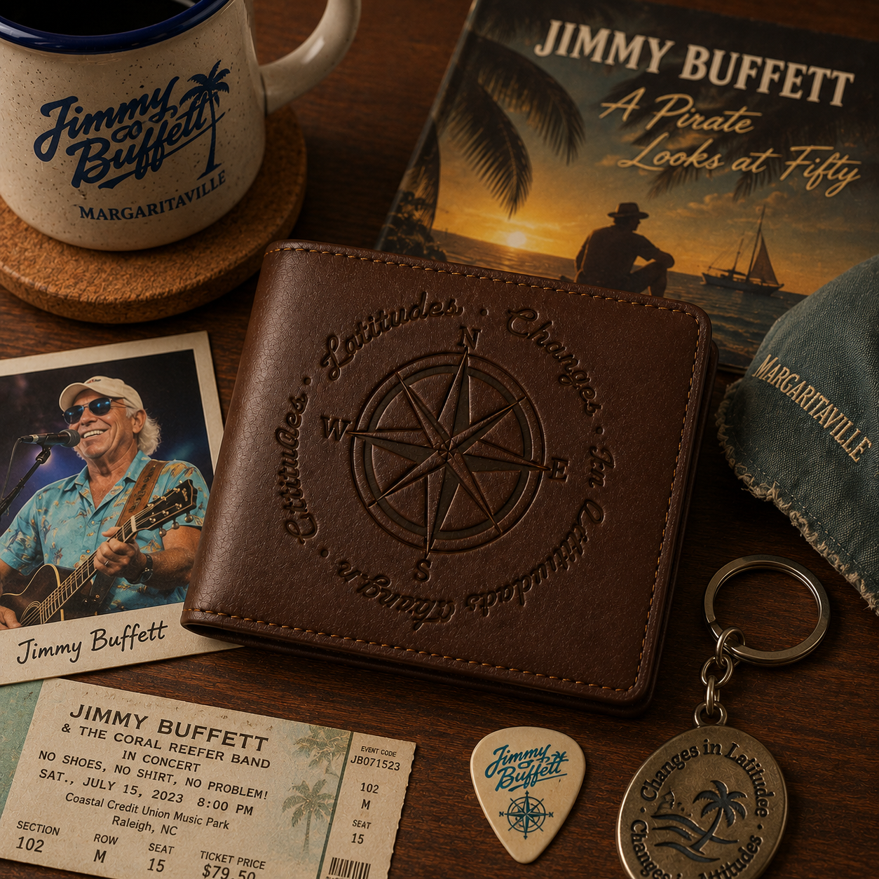 Change in Latitude,  Changes in Attitudes –  Jimmy Buffet Inspired Leather Wallet (With Box)