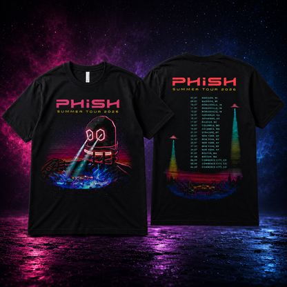 Phish Summer Tour 2026 Graphic T-Shirt – Neon Psychedelic Concert Style Unisex Tee