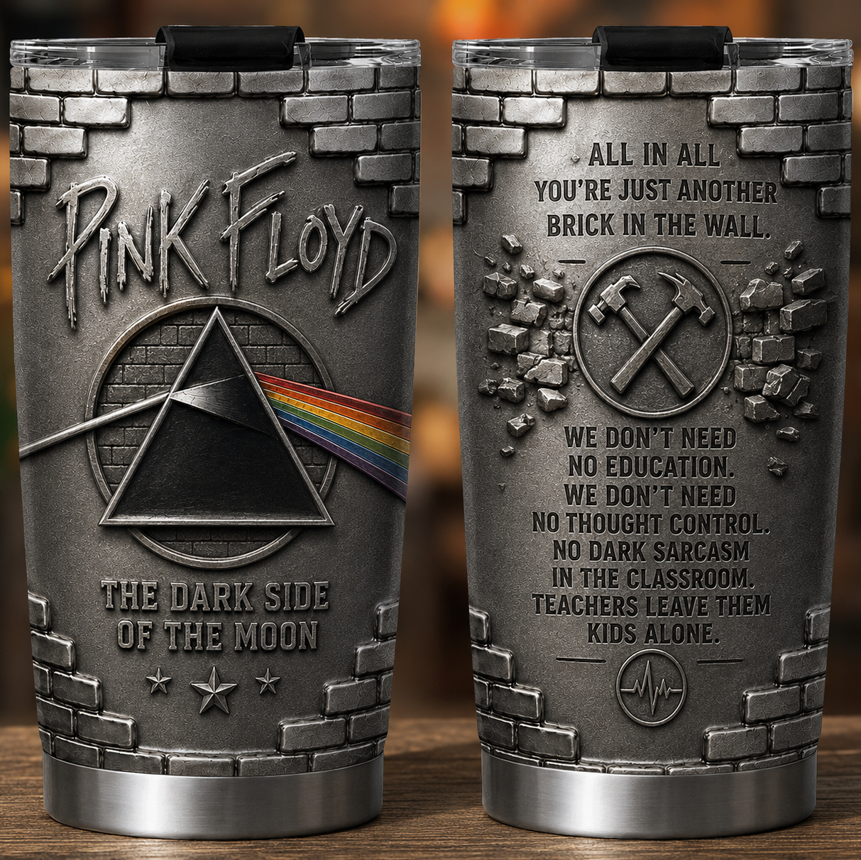 Pink Floyd 3D Printed Stainless Steel Tumbler - The Dark Side of the Moon Travel Mug - Double Wall Vacuum Insulated Cup