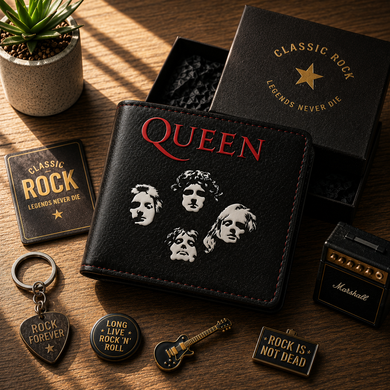Queen Bohemian Rhapsody Inspired Leather Wallet With Box – Classic Rock Band Fan Gift