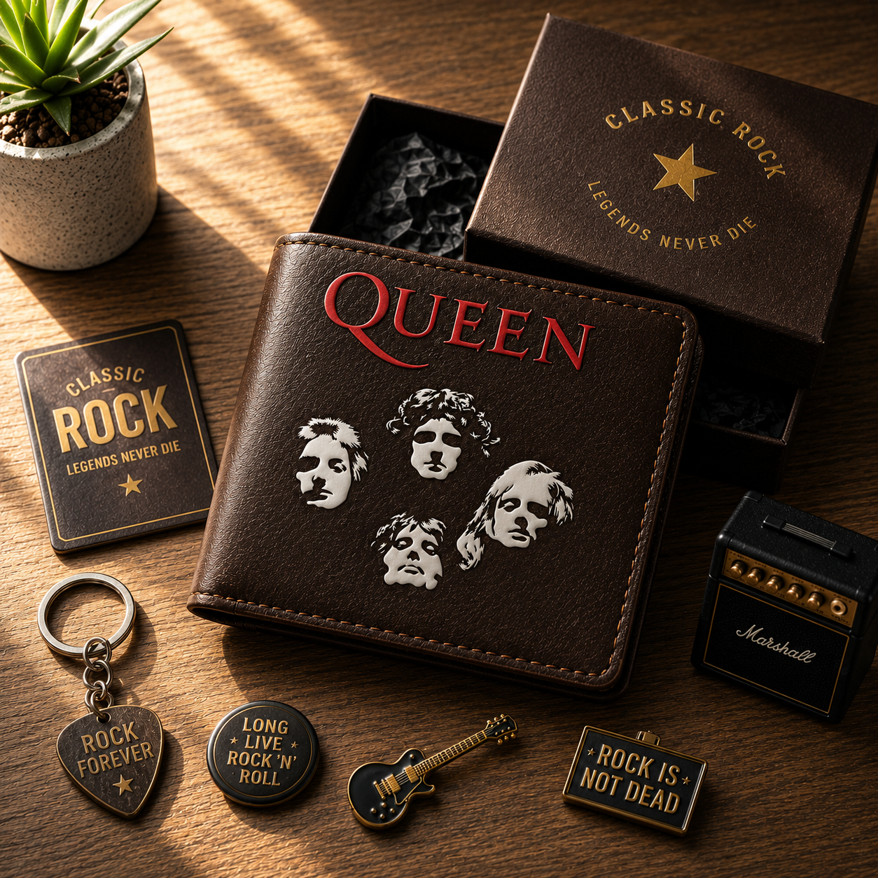 Queen Bohemian Rhapsody Inspired Leather Wallet With Box – Classic Rock Band Fan Gift