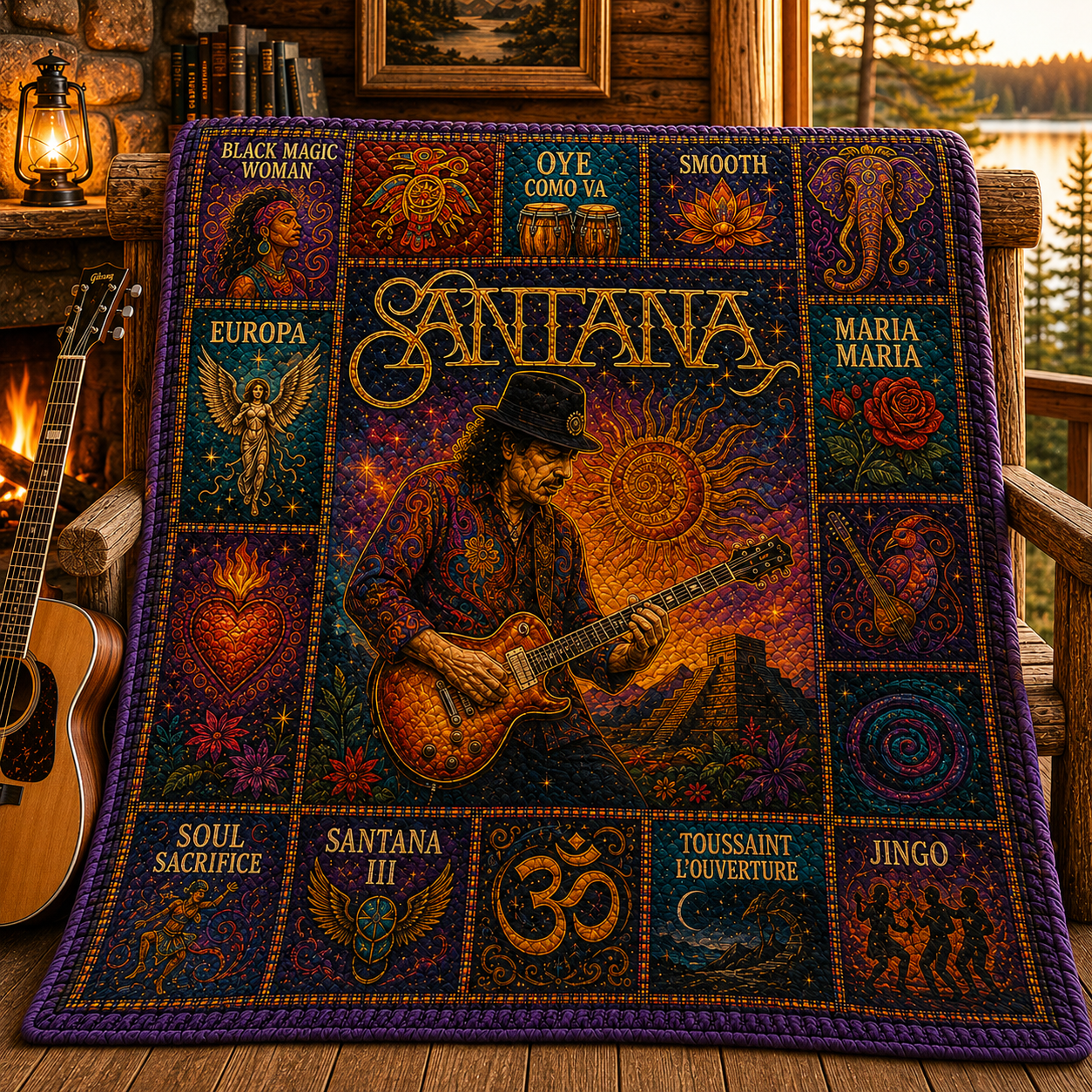 Santana Latin Rock Quilt Blanket – A Psychedelic Guitar Journey In Every Stitch