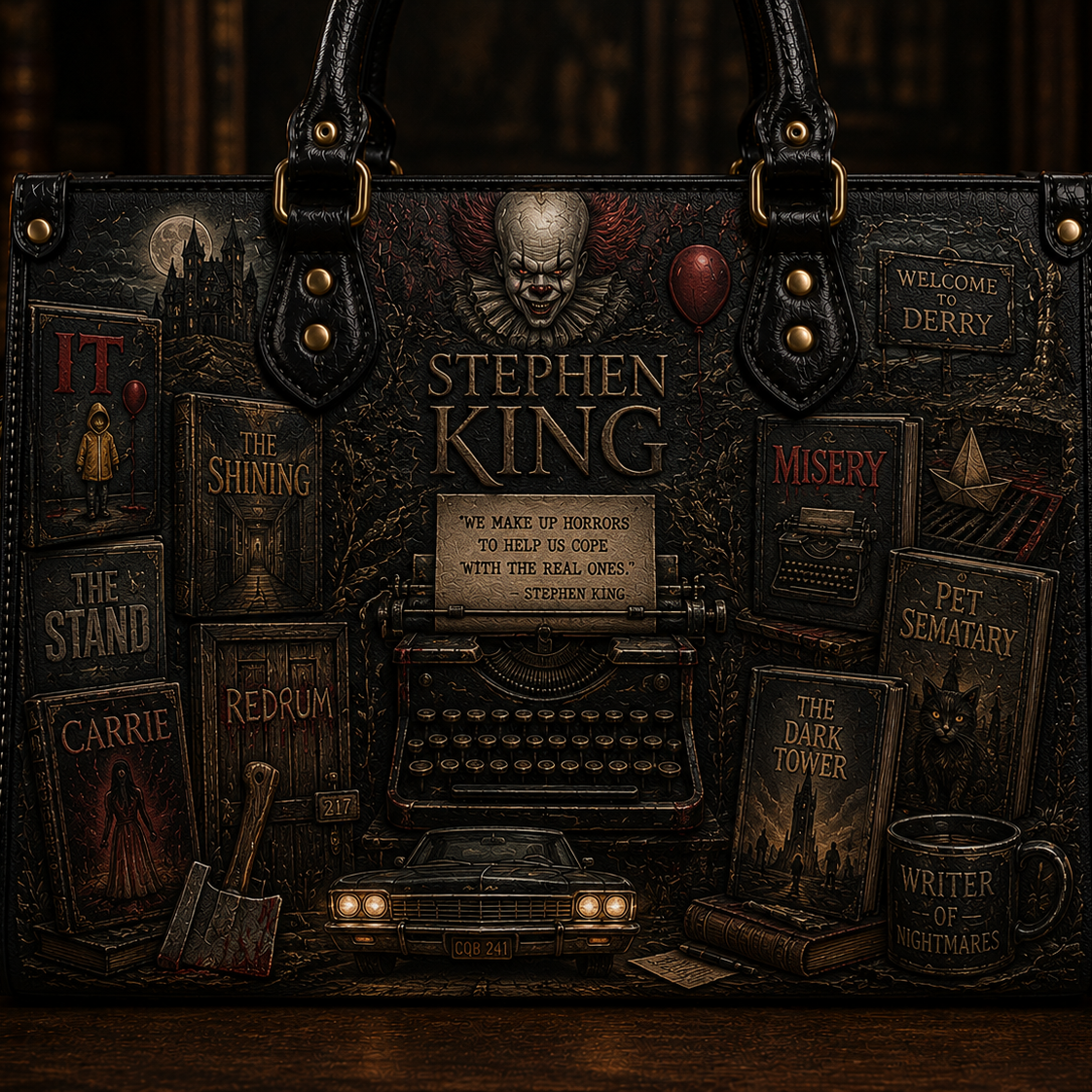 Stephen King Horror Books Gothic Tote Bag – IT Pennywise Dark Tower The Shining Literary Shoulder Handbag, Horror Fan Gift