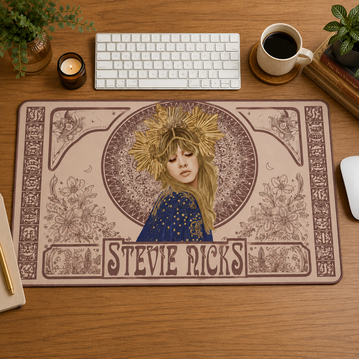 Stevie Nicks Vintage Art Desk Mat – Boho Mystic Keyboard Pad for Music Lovers