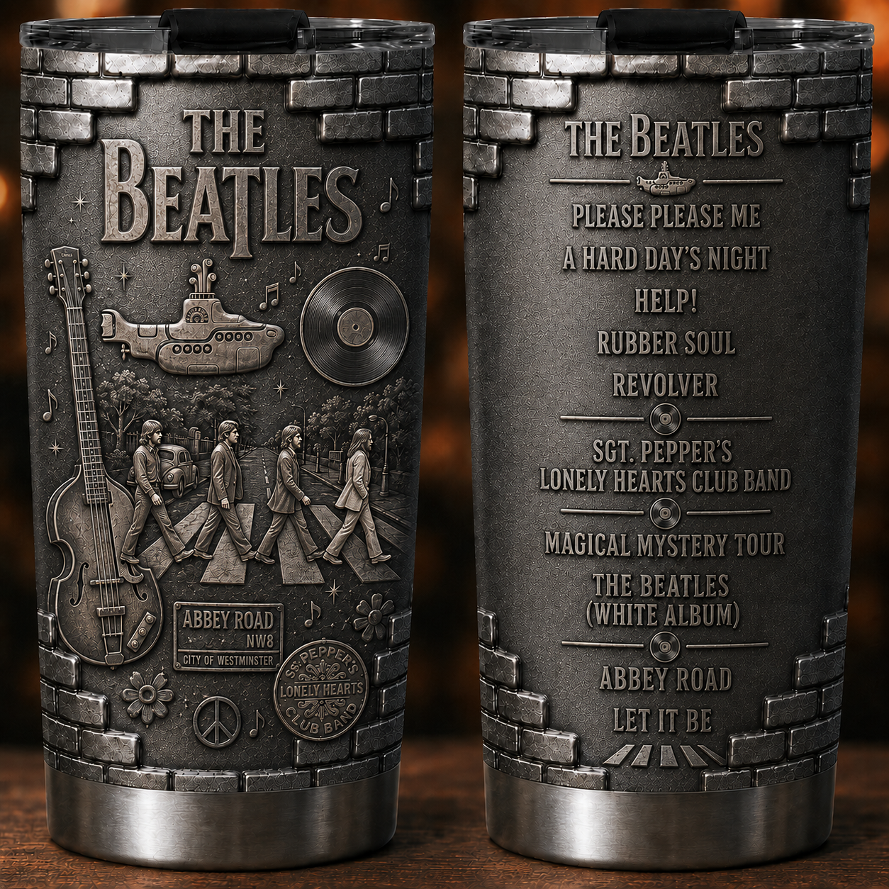 The Beatles Abbey Road Insulated Tumbler - 3D Embossed Yellow Submarine Travel Cup
