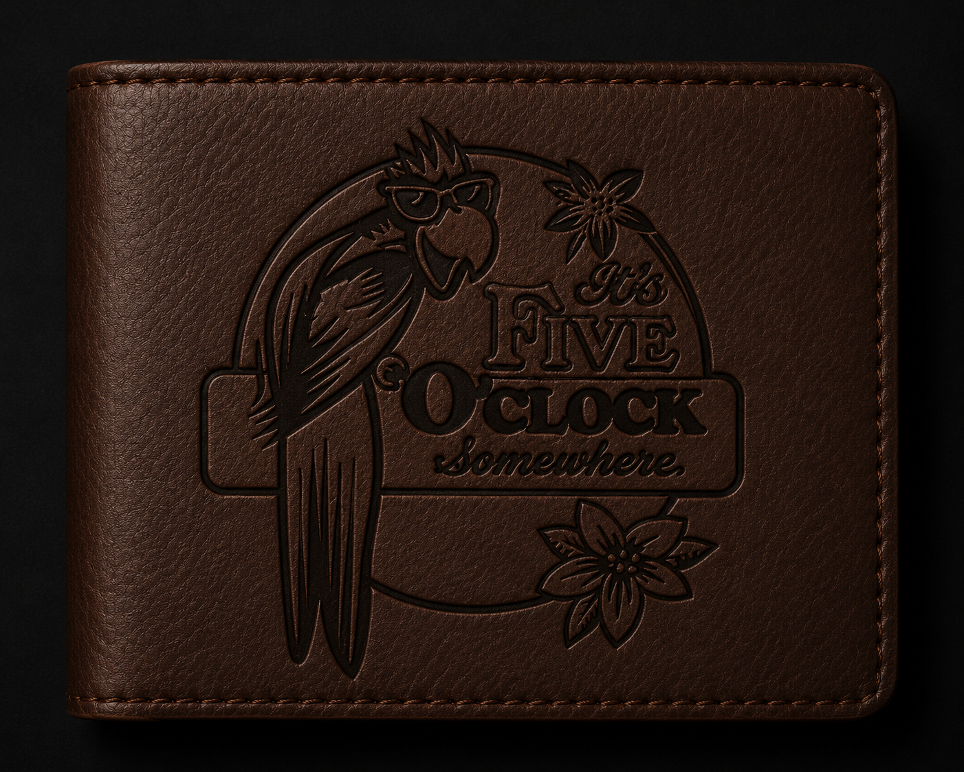 It's 5 O' Clock Some Where Wallet – Jimmy Buffet Inspired Leather Wallet (With Box)